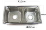 Double Bowl Kitchen Sink Stainless Overmount 72 x 38 cm inc Waste Kit