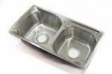 Double Bowl Kitchen Sink Stainless Overmount 72 x 38 cm inc Waste Kit