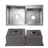 Square Double Bowl Kitchen Sink Stainless Undermount 75 x 41 cm Waste Kit