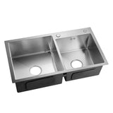 Square Double Bowl Kitchen Sink Stainless Undermount 75 x 41 cm Waste Kit
