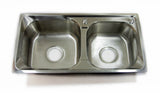 Double Bowl Kitchen Sink Stainless Overmount 72 x 38 cm inc Waste Kit