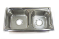 Double Bowl Kitchen Sink Stainless Overmount 72 x 38 cm inc Waste Kit